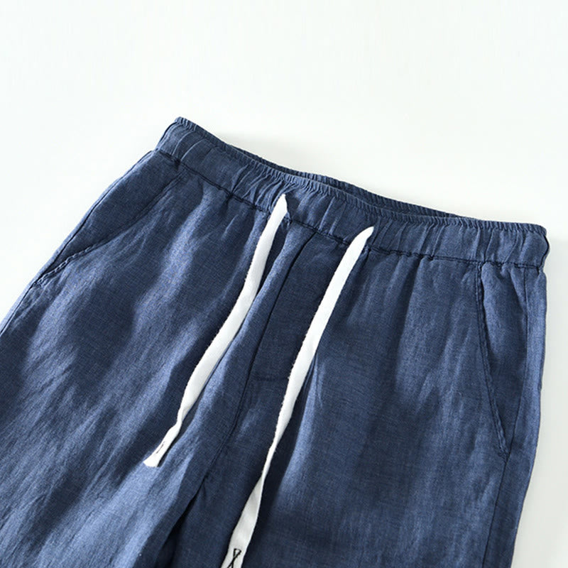 Buddha Stones秋冬 無地 ドローストリング 伸縮性ウエスト メンズ リネン アンクル丈 パンツ ポケット付き - image 9