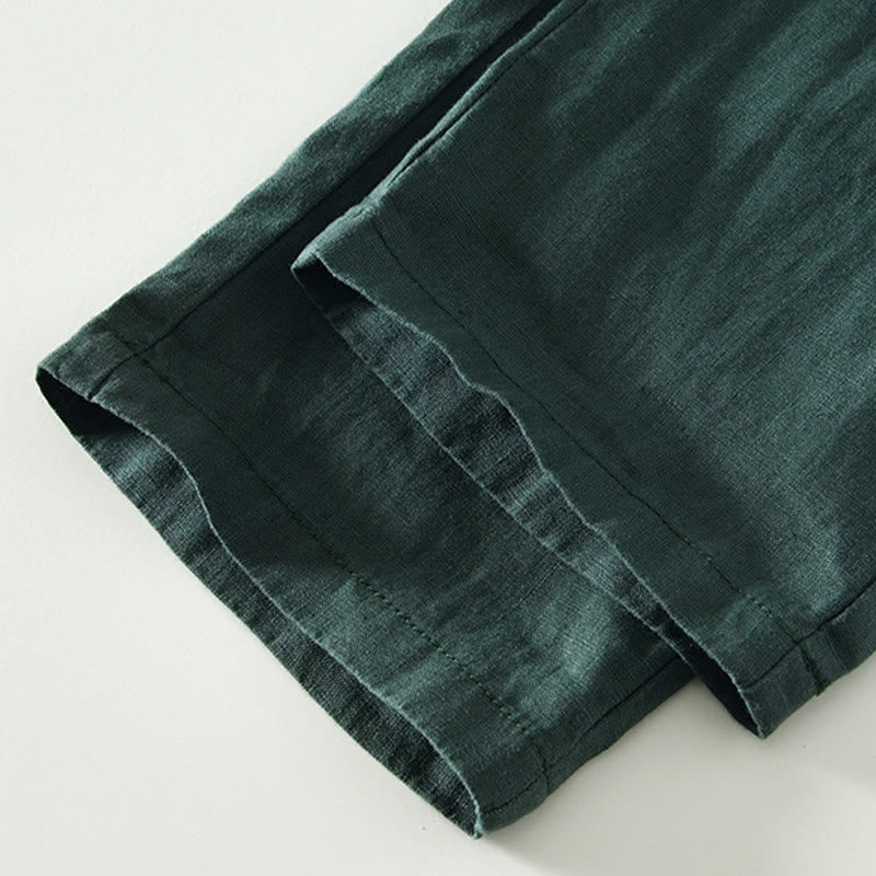 Buddha Stones秋冬 無地 ドローストリング 伸縮性ウエスト メンズ リネン アンクル丈 パンツ ポケット付き - image 29