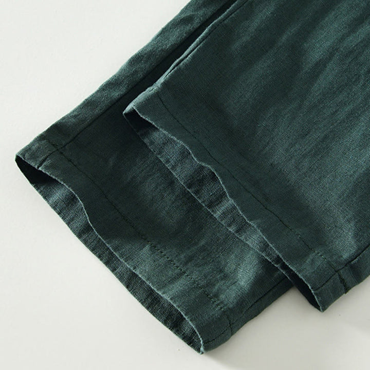 Buddha Stones秋冬 無地 ドローストリング 伸縮性ウエスト メンズ リネン アンクル丈 パンツ ポケット付き - image 29