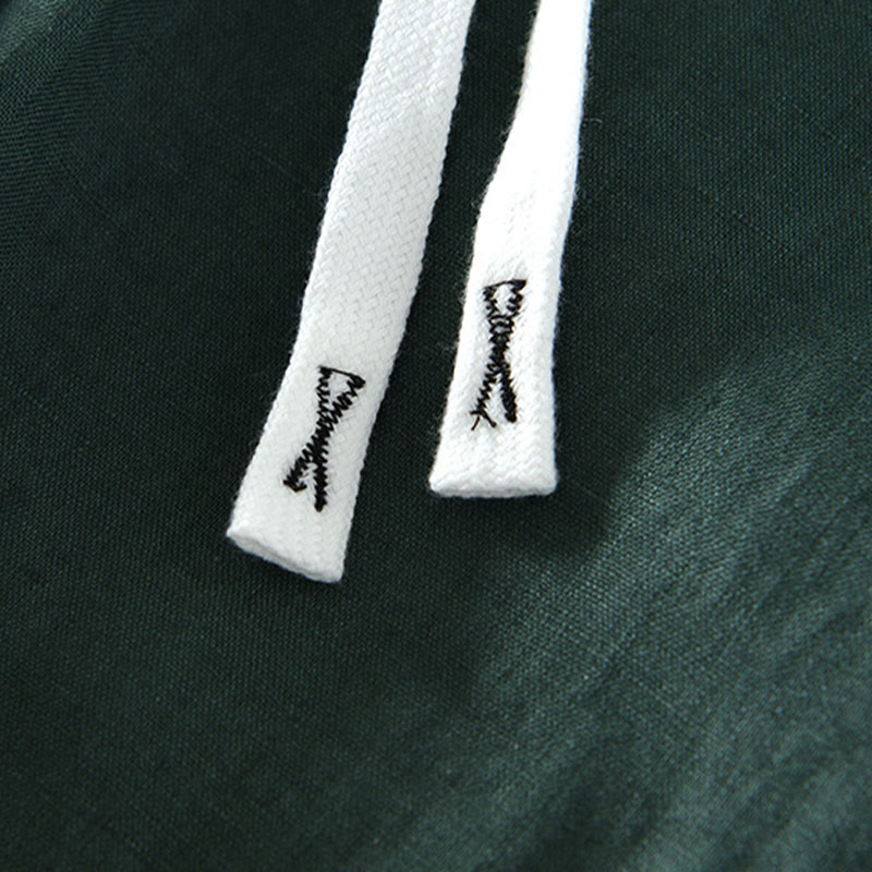 Buddha Stones秋冬 無地 ドローストリング 伸縮性ウエスト メンズ リネン アンクル丈 パンツ ポケット付き - image 27