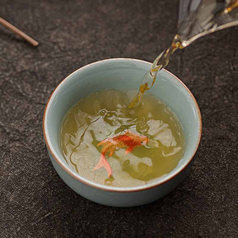 Buddha Stones手描き鯉陶器ティーカップカンフーティーカップ50ml - image 6