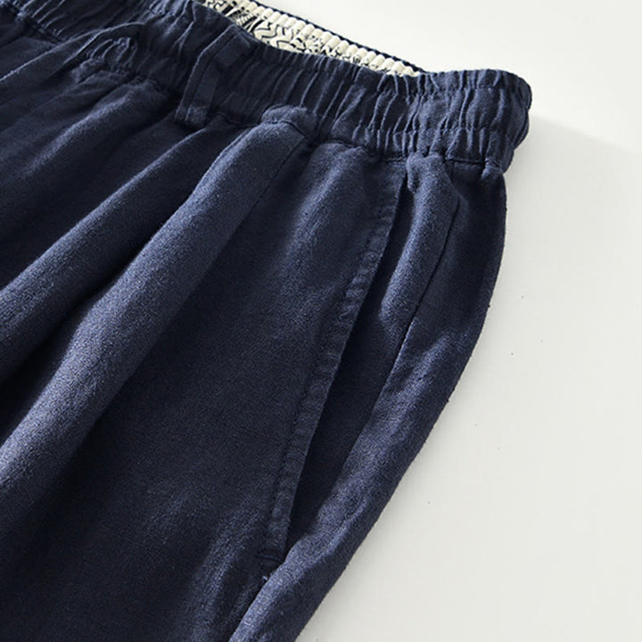 Buddha Stones秋冬 無地 ドローストリング 伸縮性ウエスト メンズ リネン ストレートレッグパンツ ポケット付き - image 3