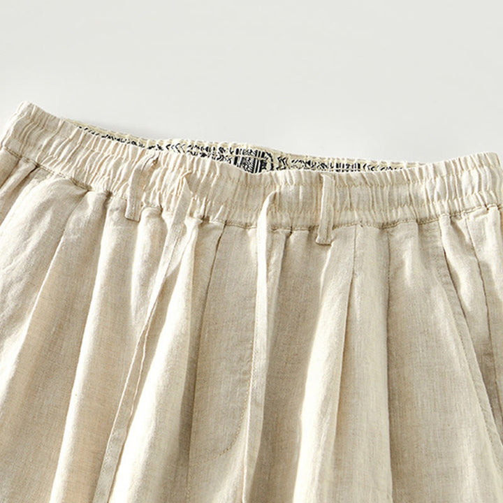 Buddha Stones秋冬 無地 ドローストリング 伸縮性ウエスト メンズ リネン ストレートレッグパンツ ポケット付き - image 7