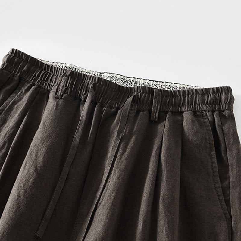 Buddha Stones秋冬 無地 ドローストリング 伸縮性ウエスト メンズ リネン ストレートレッグパンツ ポケット付き - image 12