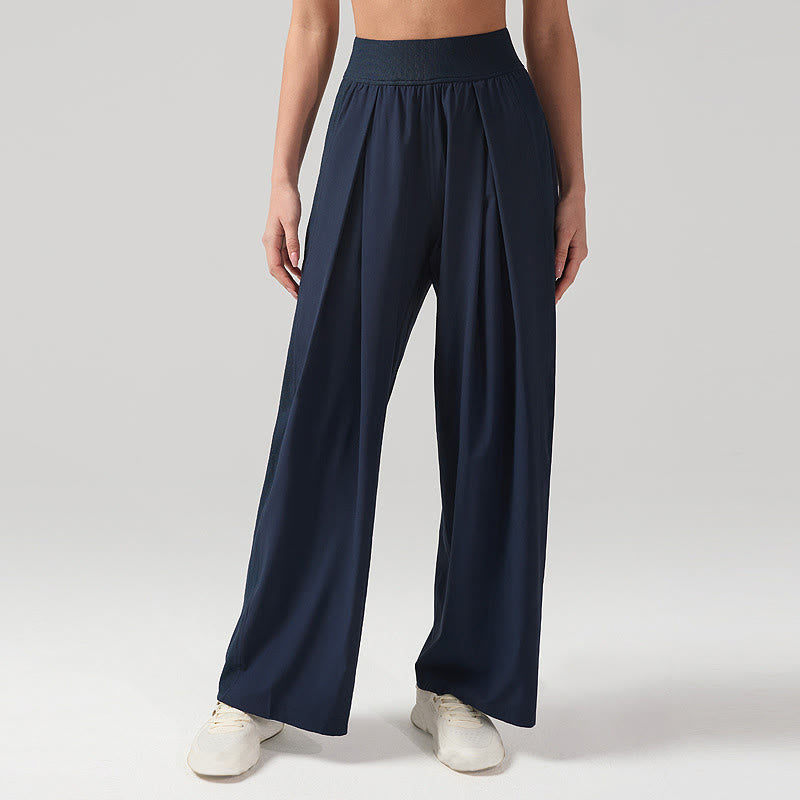 Buddha Stones無地 通気性 レディース ワイドレッグパンツ スポーツ ヨガ スウェットパンツ ポケット付き - スティールブルー - US12、 UK/AU16、 EU44 (XL) - image 5