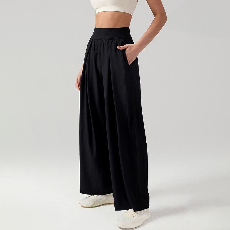 Buddha Stones無地 通気性 レディース ワイドレッグパンツ スポーツ ヨガ スウェットパンツ ポケット付き - image 4