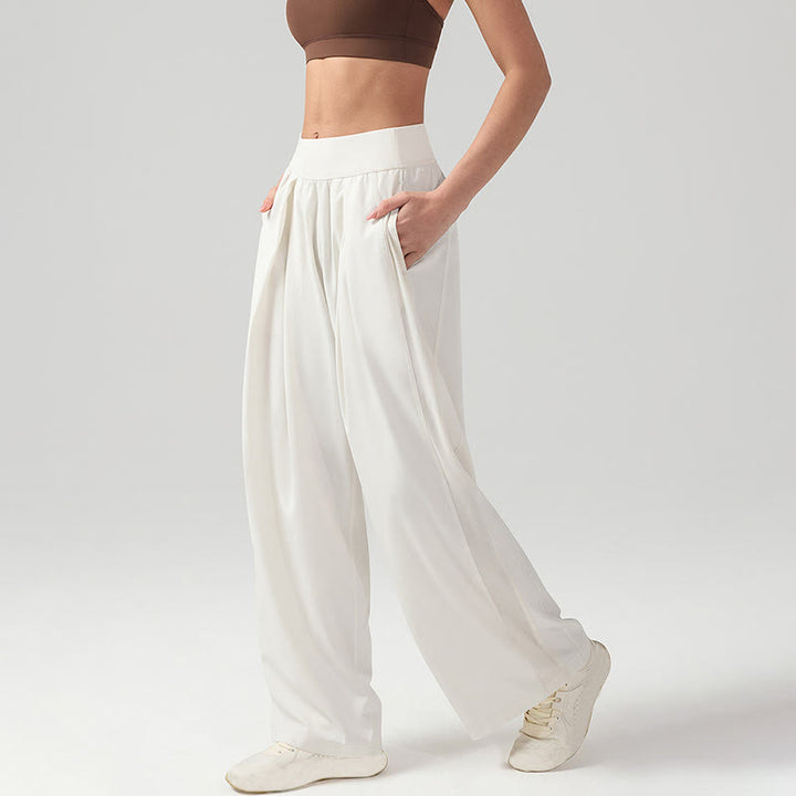 Buddha Stones無地 通気性 レディース ワイドレッグパンツ スポーツ ヨガ スウェットパンツ ポケット付き - image 1