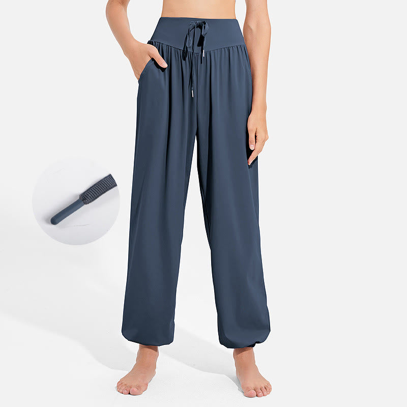 Buddha Stones無地 ドローストリング 伸縮性ウエストデザイン レディース ハーレムパンツ スポーツ ヨガ スウェットパンツ ポケット付き - スティールブルー - US8-10，UK/AU12-14，EU40-42 (2XL) - image 21