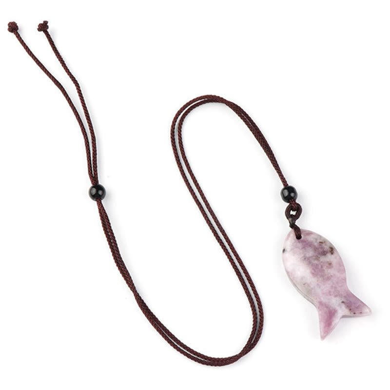 Buddha Stones鯉クリスタル インド瑪瑙 アメジスト トパーズ レッドジャスパー成就温もり ネックレス ペンダント - レピドライト - image 28