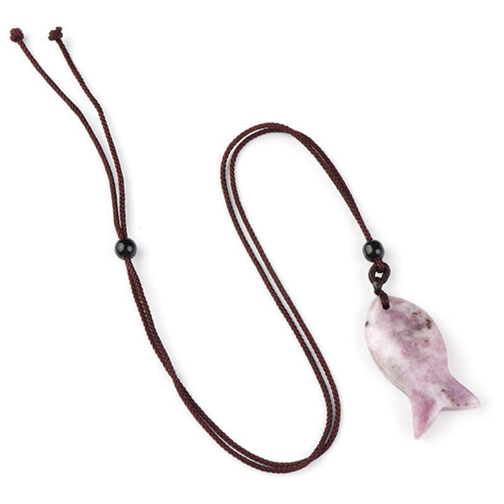 Buddha Stones鯉クリスタル インド瑪瑙 アメジスト トパーズ レッドジャスパー成就温もり ネックレス ペンダント - レピドライト - image 28