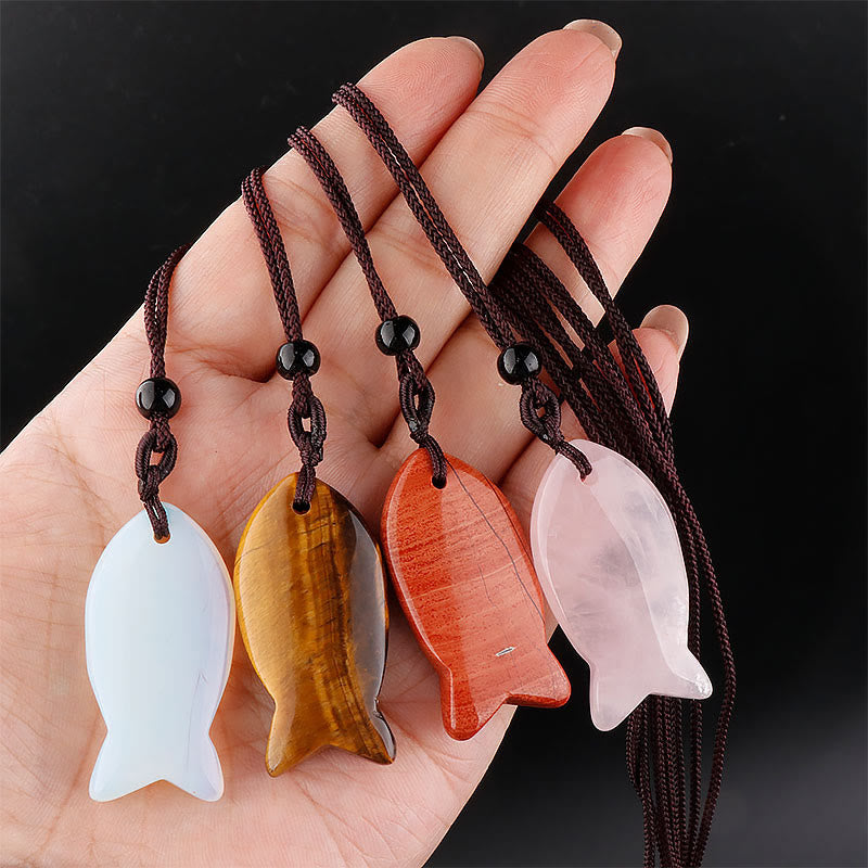 Buddha Stones鯉クリスタル インド瑪瑙 アメジスト トパーズ レッドジャスパー成就温もり ネックレス ペンダント - image 0