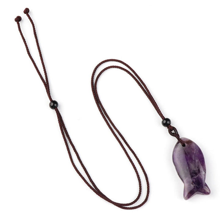 Buddha Stones鯉クリスタル インド瑪瑙 アメジスト トパーズ レッドジャスパー成就温もり ネックレス ペンダント - アメジスト - image 6