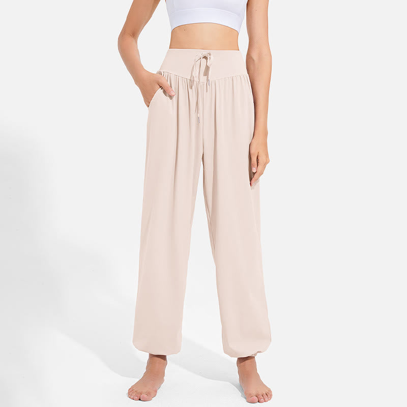 Buddha Stones無地 ドローストリング 伸縮性ウエストデザイン レディース ハーレムパンツ スポーツ ヨガ スウェットパンツ ポケット付き - image 9