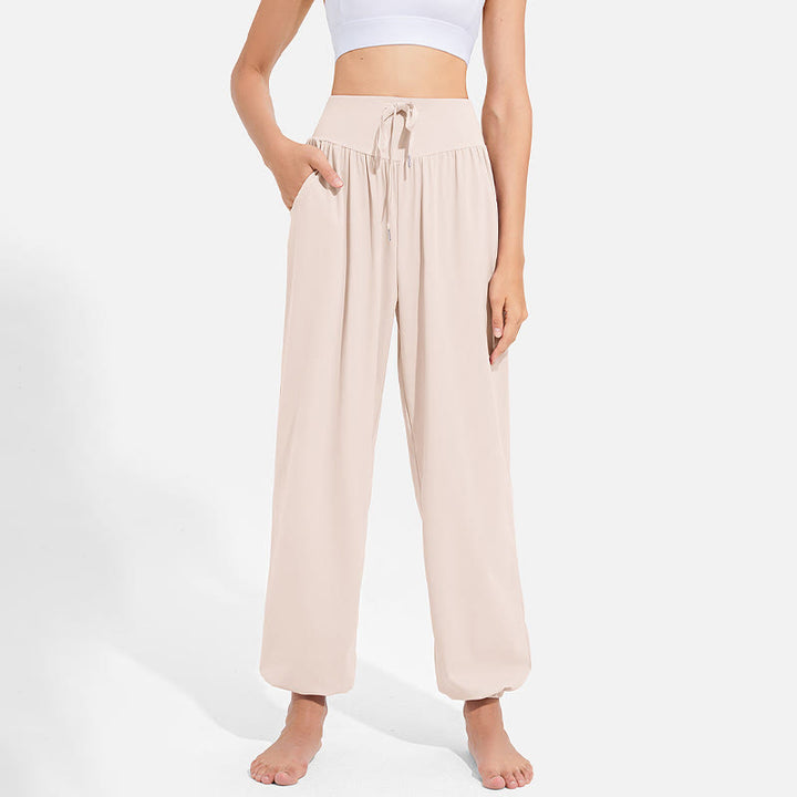 Buddha Stones無地 ドローストリング 伸縮性ウエストデザイン レディース ハーレムパンツ スポーツ ヨガ スウェットパンツ ポケット付き - image 9