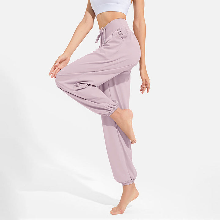 Buddha Stones無地 ドローストリング 伸縮性ウエストデザイン レディース ハーレムパンツ スポーツ ヨガ スウェットパンツ ポケット付き - image 15