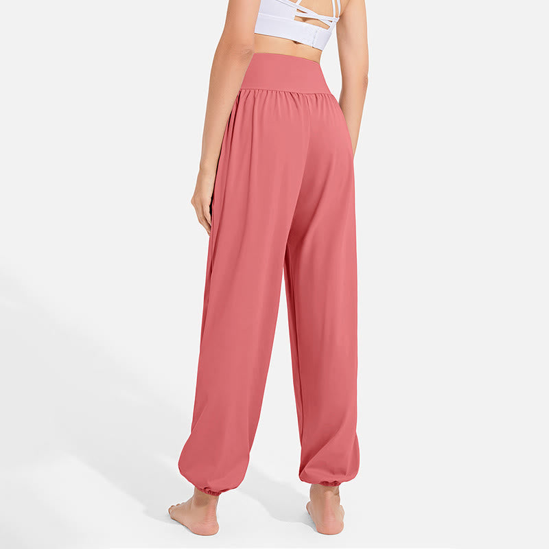 Buddha Stones無地 ドローストリング 伸縮性ウエストデザイン レディース ハーレムパンツ スポーツ ヨガ スウェットパンツ ポケット付き - image 29