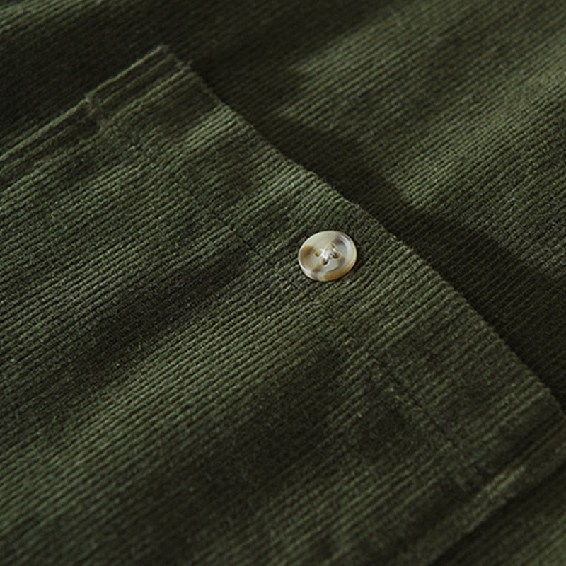 Buddha Stones秋 装飾ポケット ボタンダウン スタンドカラー 長袖 メンズ コットン コーデュロイ シャツ - image 12