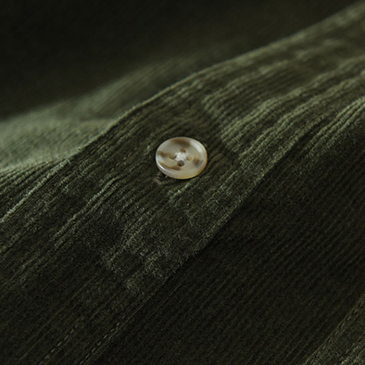 Buddha Stones秋 装飾ポケット ボタンダウン スタンドカラー 長袖 メンズ コットン コーデュロイ シャツ - image 13