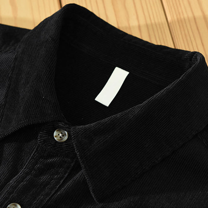 Buddha Stones秋 装飾ポケット ボタンダウン スタンドカラー 長袖 メンズ コットン コーデュロイ シャツ - image 15