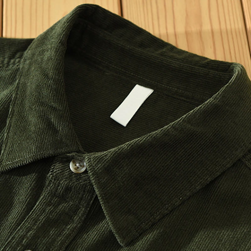 Buddha Stones秋 装飾ポケット ボタンダウン スタンドカラー 長袖 メンズ コットン コーデュロイ シャツ - image 10