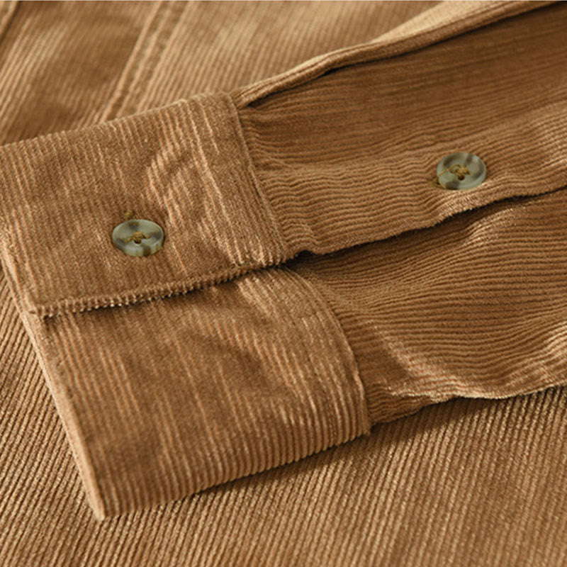 Buddha Stones秋 装飾ポケット ボタンダウン スタンドカラー 長袖 メンズ コットン コーデュロイ シャツ - image 6