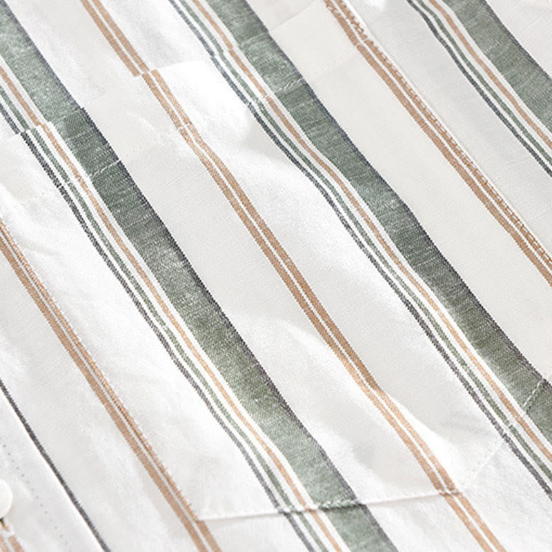 Buddha Stones秋 ストライプ 装飾ポケット ボタンダウン 長袖 七分袖 半袖 メンズ コットンシャツ - image 14