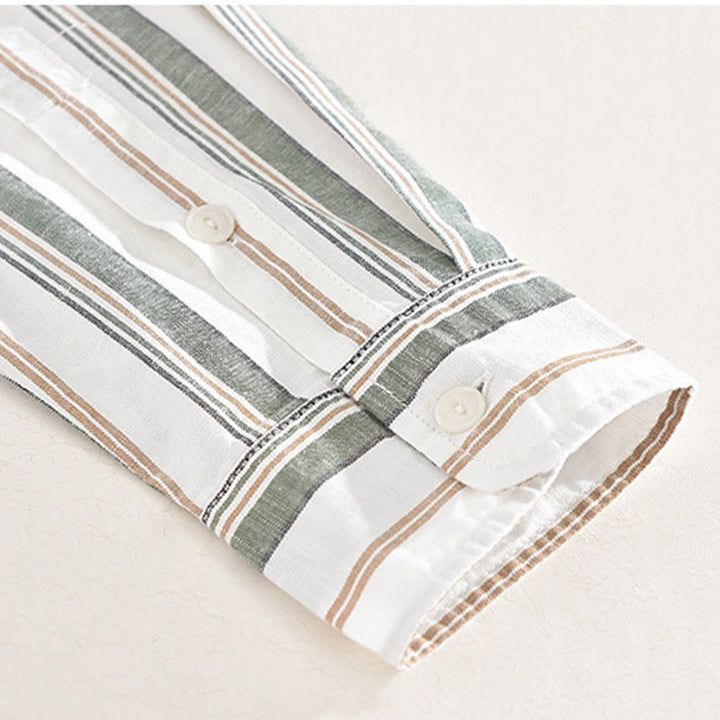 Buddha Stones秋 ストライプ 装飾ポケット ボタンダウン 長袖 七分袖 半袖 メンズ コットンシャツ - image 16