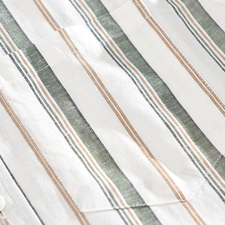 Buddha Stones秋 ストライプ 装飾ポケット ボタンダウン 長袖 七分袖 半袖 メンズ コットンシャツ - image 14