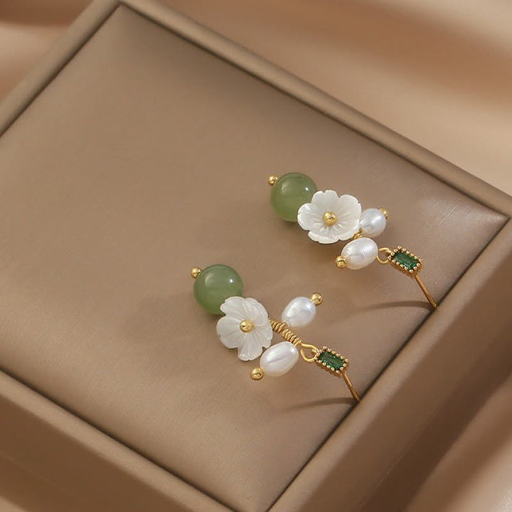 Buddha Stones和田翡翠 真珠ビーズ 花豊かさ豊穣 イヤリング - image 2
