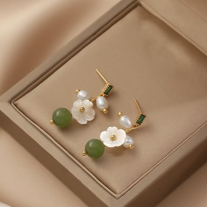 Buddha Stones和田翡翠 真珠ビーズ 花豊かさ豊穣 イヤリング - image 1
