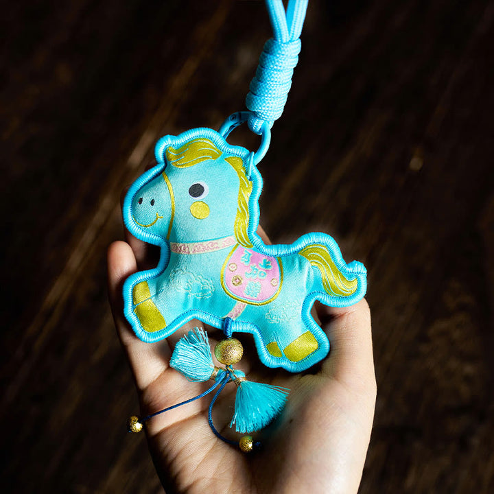Buddha Stones午年 各種色刺繍 タッセル豊かさキーホルダー - 青い馬（サイズ：9×8cm） - image 7
