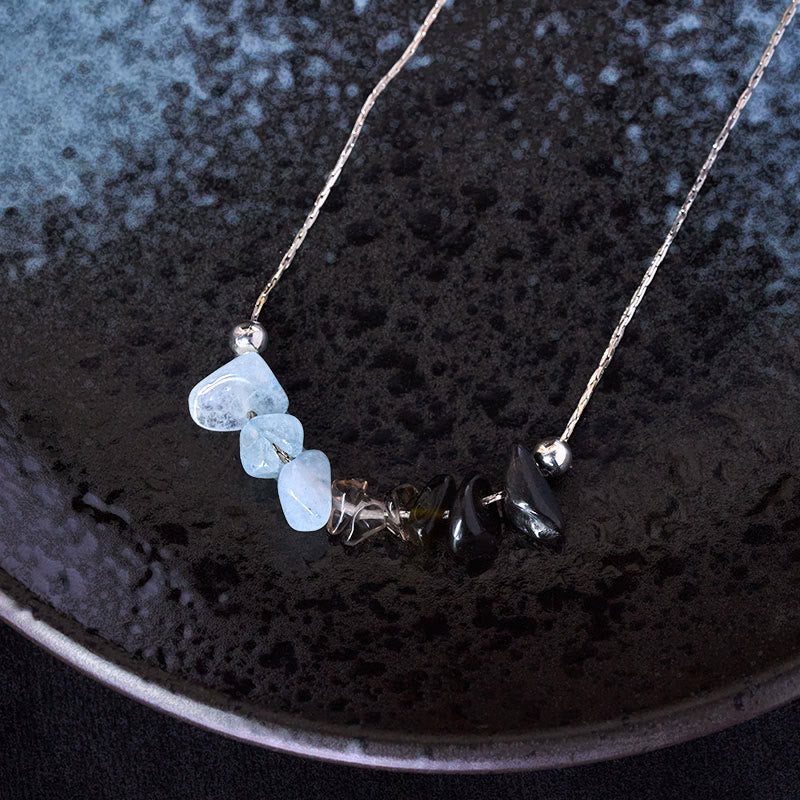 Buddha Stonesブラックオブシディアン スモーキークォーツ ガーネット アクアマリン ストロベリークォーツ ピンククリスタル ストレングスネックレスペンダント - image 1