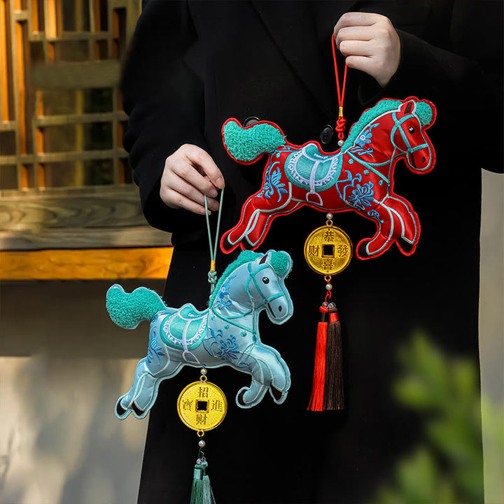 午年用Buddha Stones刺繍銅貨鈴チャームタッセル富成就吊り下げ装飾 - image 0