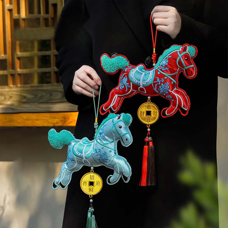 午年用Buddha Stones刺繍銅貨鈴チャームタッセル富成就吊り下げ装飾 - image 0