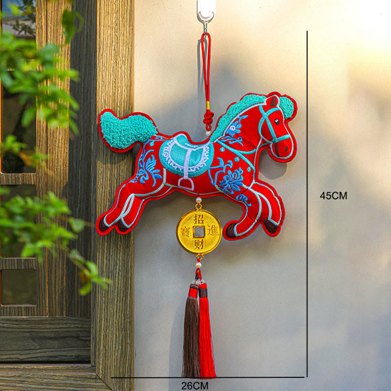 午年用Buddha Stones刺繍銅貨鈴チャームタッセル富成就吊り下げ装飾 - image 5