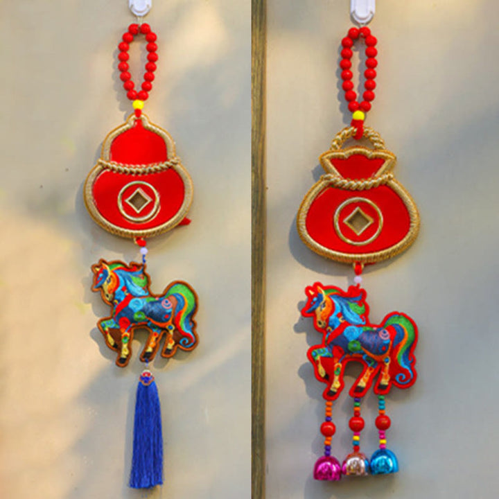 午年刺繍入りBuddha Stones金袋 ひょうたん 銅貨 鈴 お守り成就吊り下げ飾り - image 15