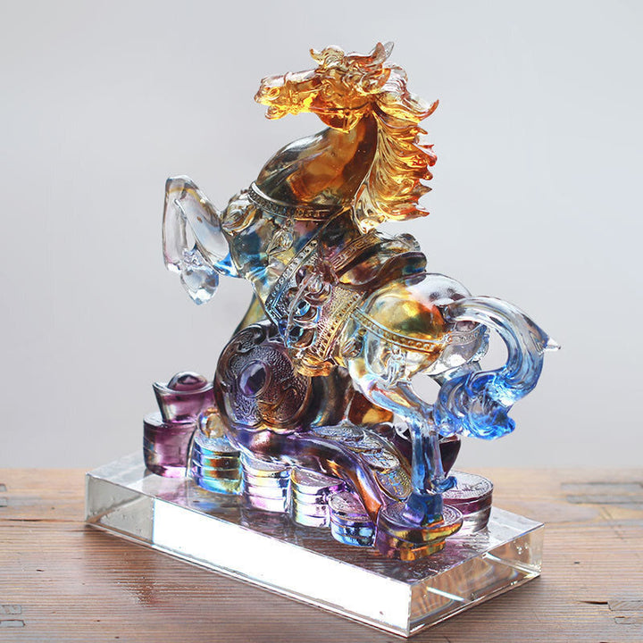 Buddha Stones年彫刻の如意馬六里クリスタルアートピース豊かさホームオフィス装飾 - image 5