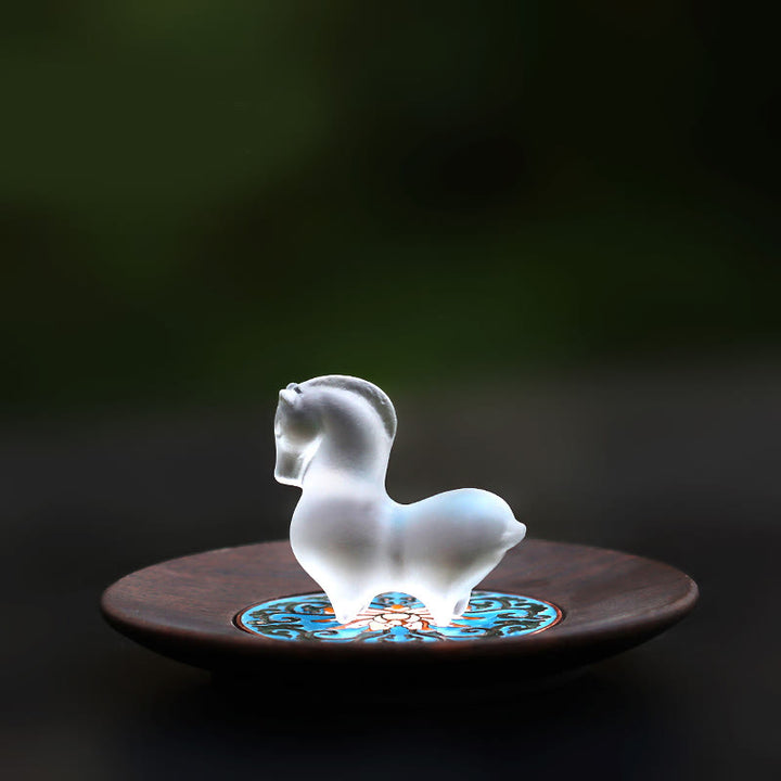 Buddha Stones馬年 蓮の実 蓮の葉 瑠璃 クリスタルアート作品 自宅 オフィス エネルギー装飾 - ホース＆ウッドパッド - image 7