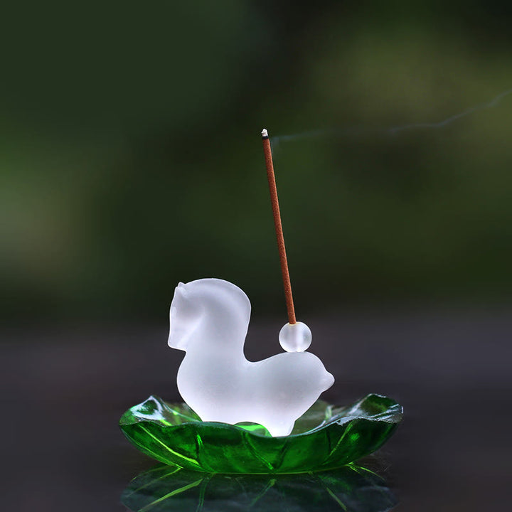 Buddha Stones馬年 蓮の実 蓮の葉 瑠璃 クリスタルアート作品 自宅 オフィス エネルギー装飾 - 香穴付き馬と緑の蓮の葉パッド - image 15