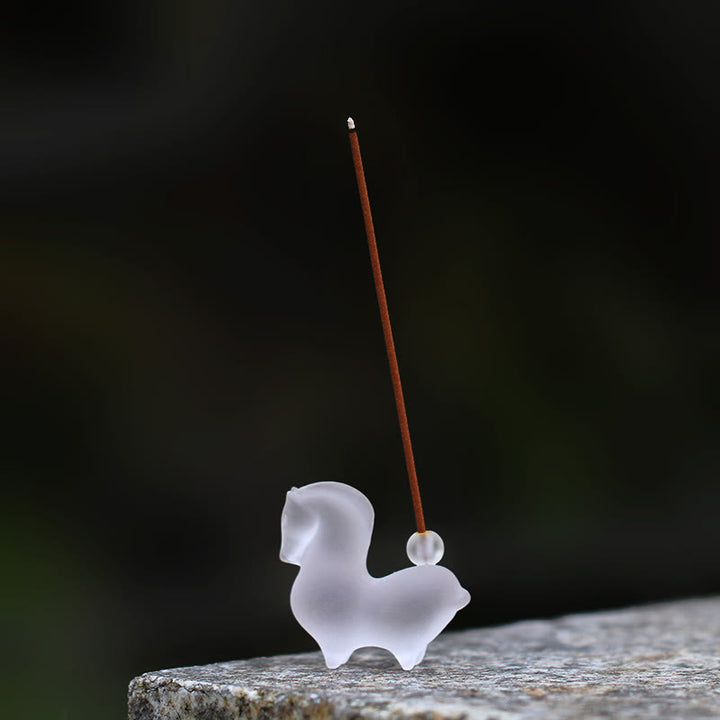 Buddha Stones馬年 蓮の実 蓮の葉 瑠璃 クリスタルアート作品 自宅 オフィス エネルギー装飾 - 香穴付き馬 4.5×2×4.2cm - image 17