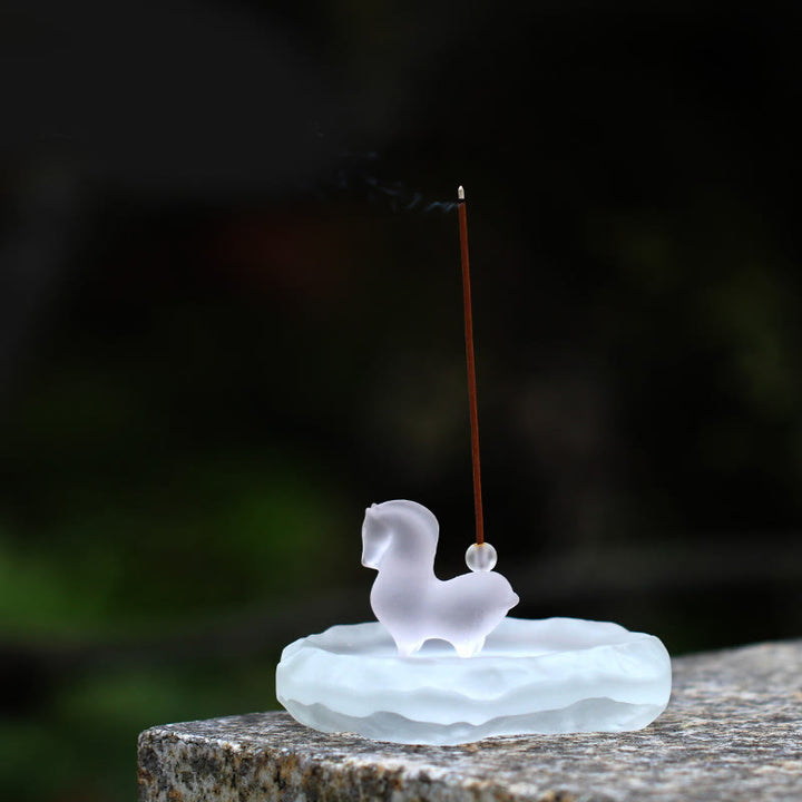 Buddha Stones馬年 蓮の実 蓮の葉 瑠璃 クリスタルアート作品 自宅 オフィス エネルギー装飾 - 馬の香穴と波型エッジパッド - image 9