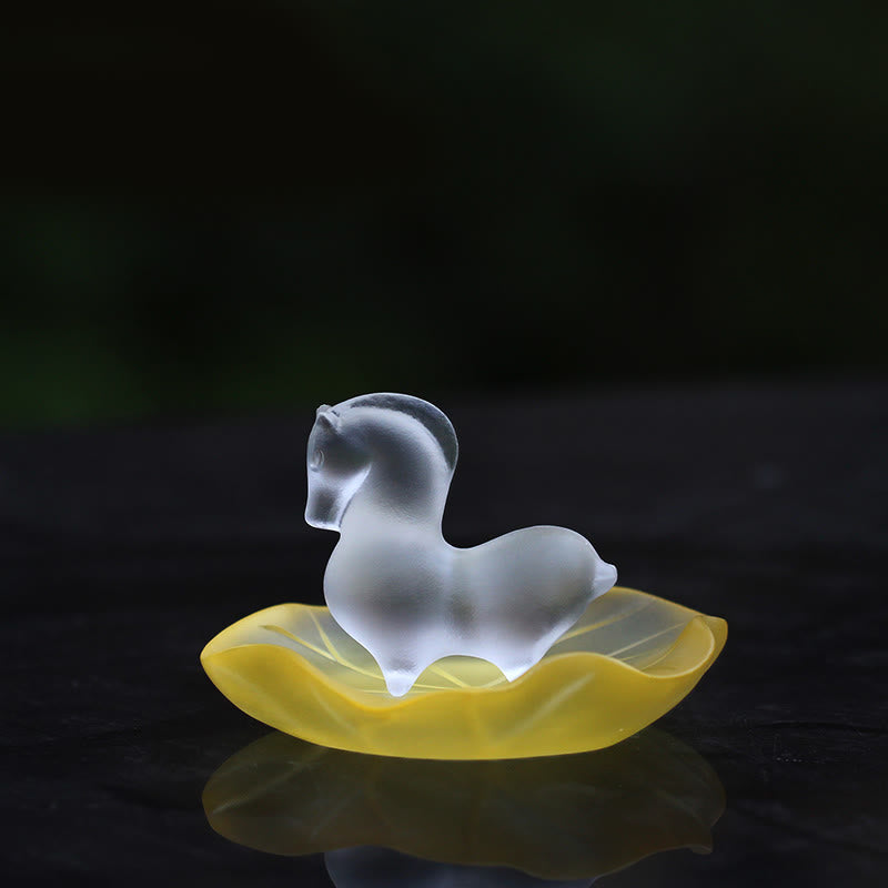 Buddha Stones馬年 蓮の実 蓮の葉 瑠璃 クリスタルアート作品 自宅 オフィス エネルギー装飾 - 馬と黄色の蓮の葉パッド - image 4