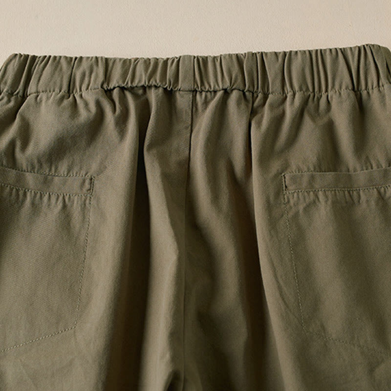 Buddha Stones秋冬 ドローストリング 7-8丈 コットン レディース カーゴパンツ ポケット付き - image 4