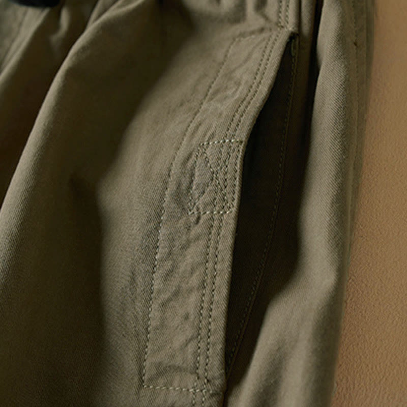 Buddha Stones秋冬 ドローストリング 7-8丈 コットン レディース カーゴパンツ ポケット付き - image 5