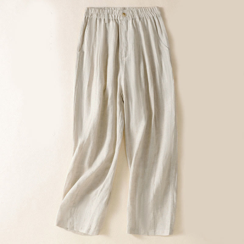 Buddha Stones夏用ボタンジッパーアンクル丈レディースパンツ ポケット付き - リネン - US8-10，UK/AU12-14，EU40-42 (2XL) - image 33