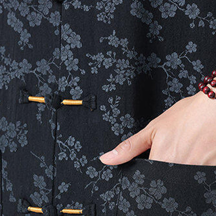 Buddha Stones夏 桃の花柄 中国風 カエルボタン コットンリネン 半袖 メンズシャツ - image 7