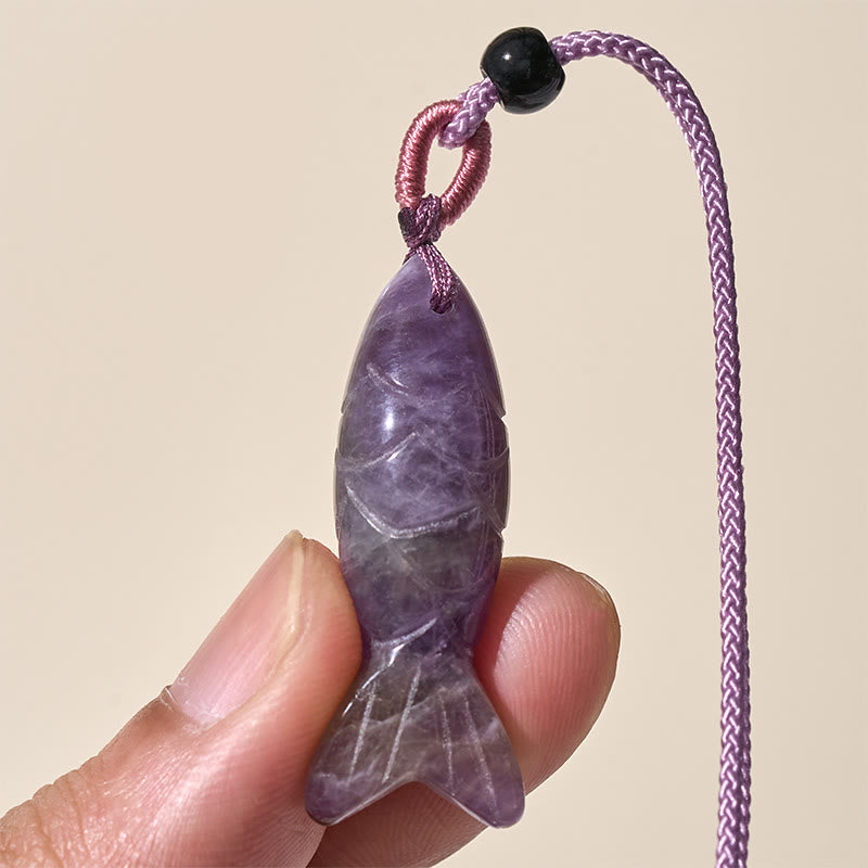 Buddha Stones彫刻鯉クリスタルインド瑪瑙アメジスト暖かさ豊かさネックレスペンダント - image 14