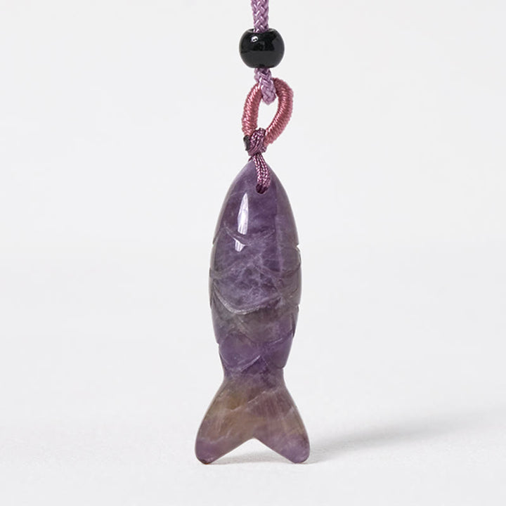 Buddha Stones彫刻鯉クリスタルインド瑪瑙アメジスト暖かさ豊かさネックレスペンダント - image 13