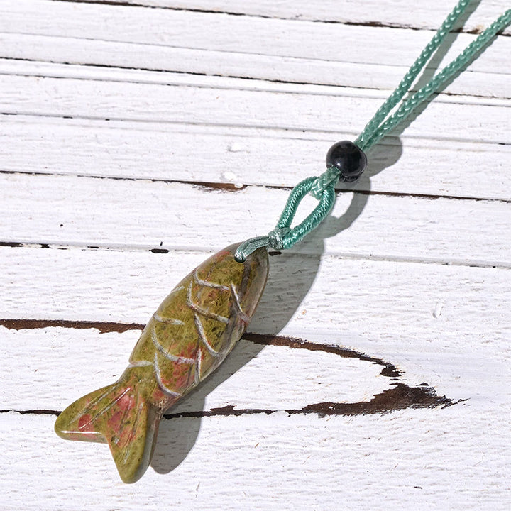 Buddha Stones彫刻鯉クリスタルインド瑪瑙アメジスト暖かさ豊かさネックレスペンダント - ユナカイト(ペンダントサイズ: 15*40mm) - image 58