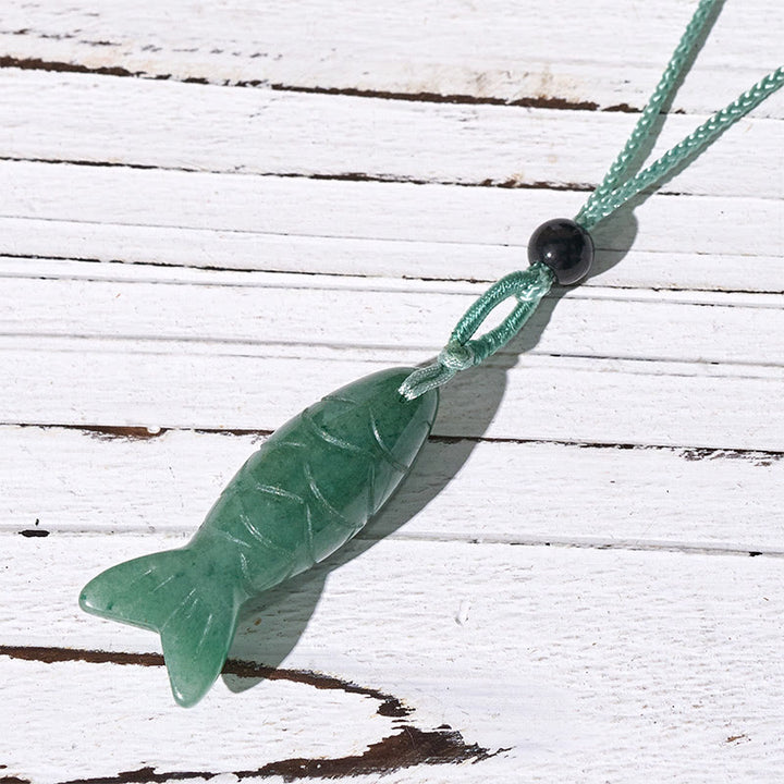 Buddha Stones彫刻鯉クリスタルインド瑪瑙アメジスト暖かさ豊かさネックレスペンダント - グリーンアベンチュリン（ペンダントサイズ：15×40mm） - image 43